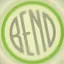 The emblem on Close-up of a round BEND disc, probably a sticker or sign, Visit Bend, May 12, 2013.