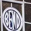 The emblem on Circular BEND panel on the dark tiled wall of the firm’s office, Fred Real Estate Group, February 4, 2016.