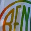 The emblem on White tee with the disc printed in rainbow colours, The Bend Store, June 7, 2023.