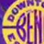 The emblem on First Friday promo graphic (purple galaxy), Downtown Bend Business Association, April 29, 2025.