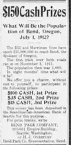 The same single-column advertisement headed $150 Cash Prizes, asking what the population of Bend, Oregon will be on July 1, 1912.