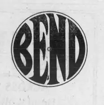 Black BEND letters fitted inside a circle in a grainy newspaper impression.