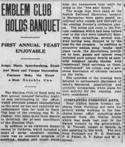 The banquet report in the first two columns, with the opening of the neighboring article below.