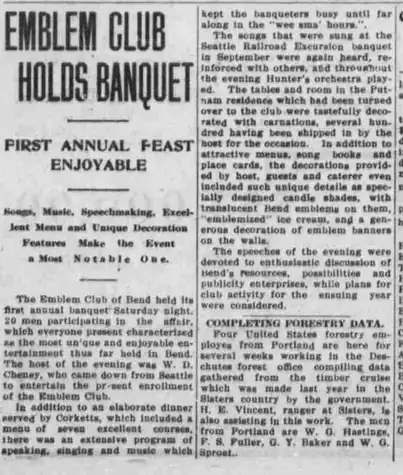 The banquet report in the first two columns, with the opening of the neighboring article below.
