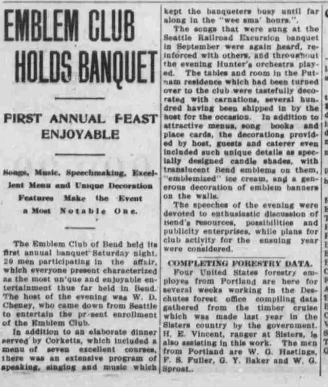 The banquet report in the first two columns, with the opening of the neighboring article below.