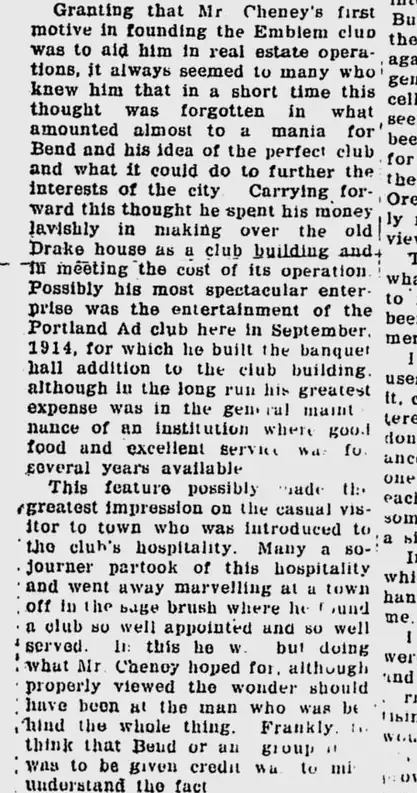 Cheney’s hospitality, the Drake house and the Portland Ad Club banquet.