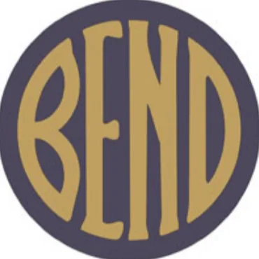 Broad gold BEND letters within a dark blue circle.