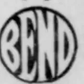 A circular emblem, the word BEND drawn in outlined broad letters that fill the disc and run to a single ring.
