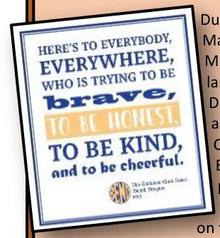 A blue-and-gold greeting card carrying the club toast and a small Bend emblem.