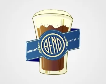 A contest logo entry showing a pint glass and mountains with a circular BEND device.