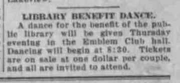 The invitation to the library-benefit dance.