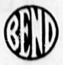 A circular device filled edge to edge by the word BEND in condensed, slightly right-leaning interlocking capitals, the outer strokes running into the ring.