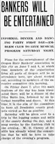 A newspaper column reporting plans to entertain the Oregon State Bankers' Association, including a song service by the Emblem club, with W. D. Cheney of Seattle wiring that he would take charge of the evening's programme.