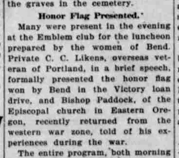 The account of the luncheon and presentation of Bend’s honor flag.