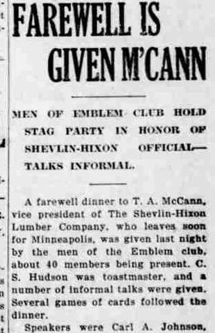 The announcement of McCann’s farewell, with an account of the evening.