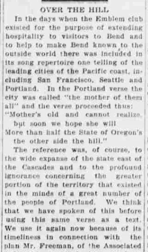 The same “Over the Hill” editorial as reprinted in the weekly Bend Bulletin a week later.