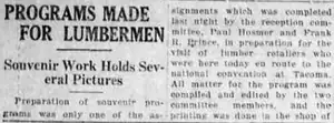 Programs Made for Lumbermen, followed by the beginning of a report about a souvenir program.