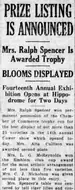 A newspaper column reporting prize winners at the fourteenth annual flower show, including Mrs. L. G. McReynolds winning the Emblem club cup.