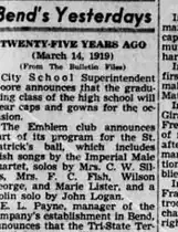 A newspaper retrospective column recalling that the Emblem club announced part of its programme for the St Patrick's ball.