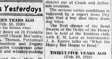 A newspaper retrospective column headed “Fifteen years ago”, recalling the first dinner of the Bend Swarm of the Order of the Honey Bee at the Emblem club.
