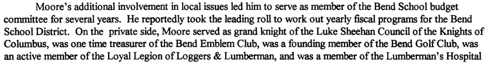 The nomination lists Moore’s civic work, including his club treasurership.