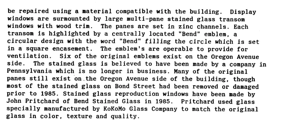 The nomination’s account of original and replacement glass.