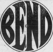 Black BEND letters fitted inside a circle in a grainy newspaper impression.
