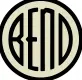 A cream ring enclosing the word BEND in narrow letters with an arched third letter.