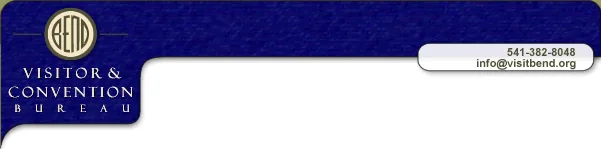 A gold ring enclosing BEND in narrow letters on a deep blue field, above the words Visitor and Convention Bureau.